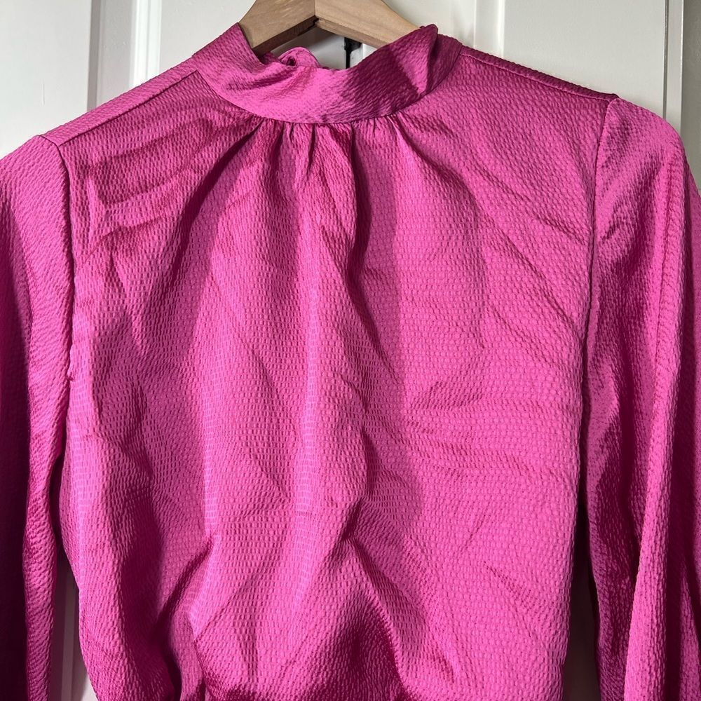 Vici purple pink silk dress womens size small long sleeve bow ruffles L338 - Picture 3 of 6